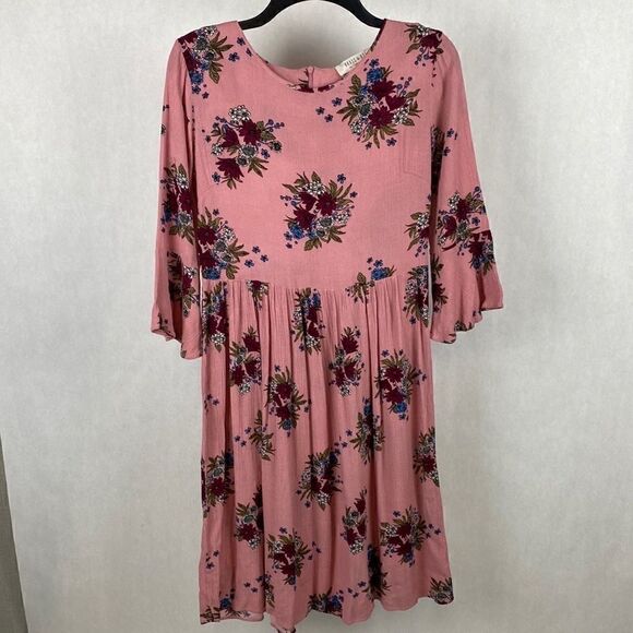 Brass & Roe Called to Surf Dress Small Pink Rose Floral Mauve 3/4 Sleeve Midi - Picture 13 of 13